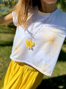 Cropped T-shirt-yellow hibiscus/黄ハイビスカスTシャツ