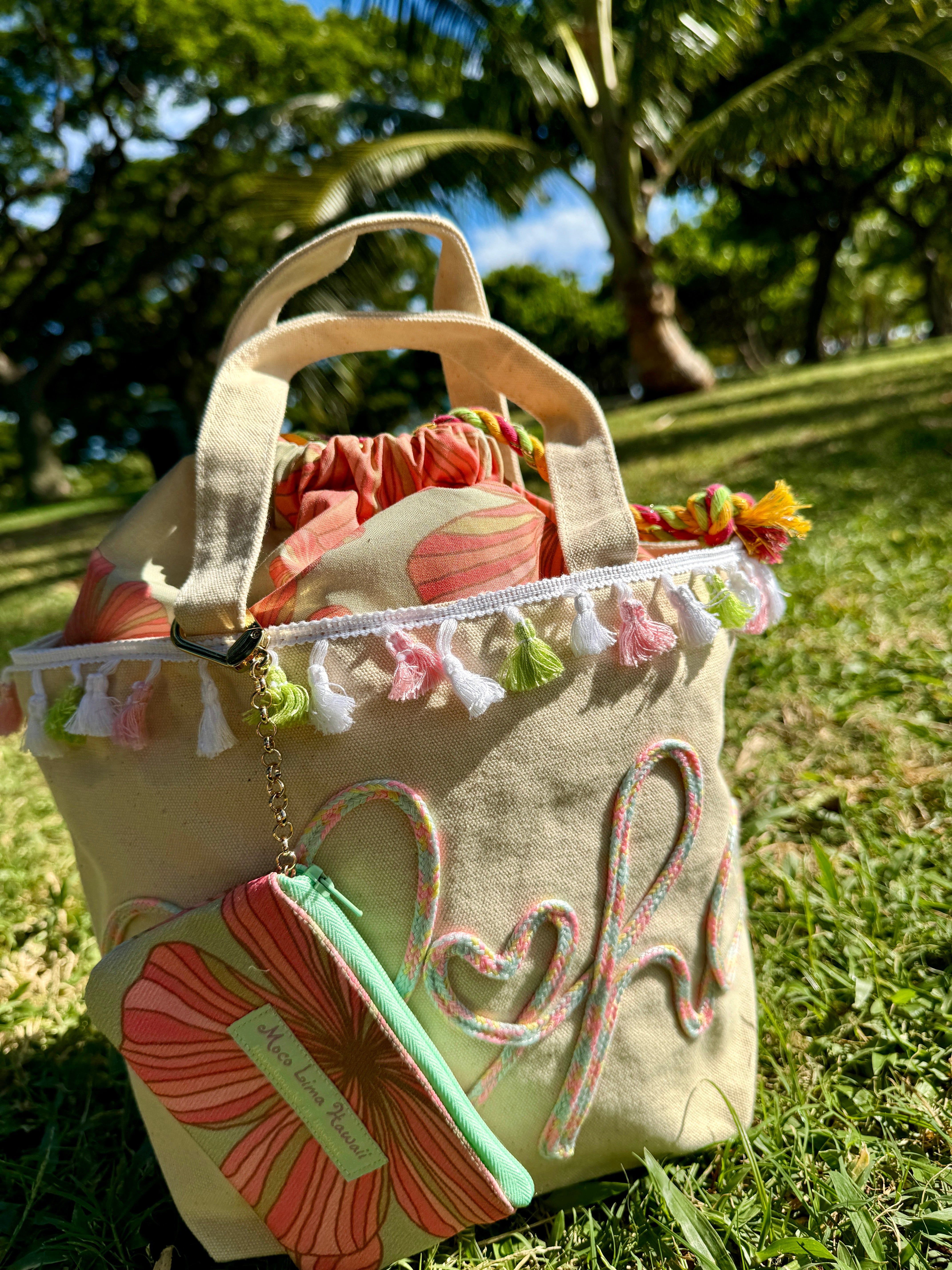 Drawstring aloha tote- hibiscus /巾着アロハトート