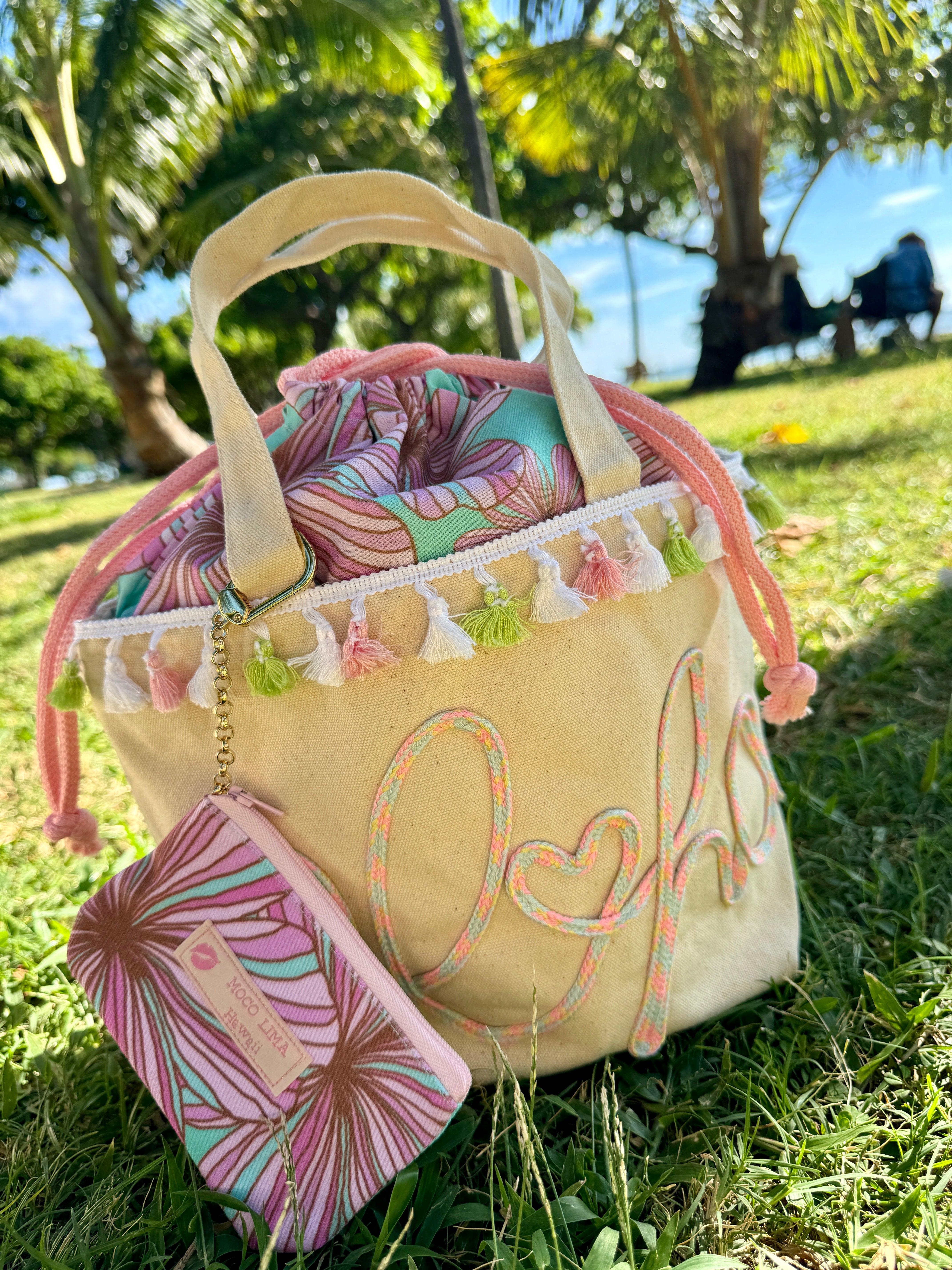 Drawstring aloha tote- hibiscus /巾着アロハトート