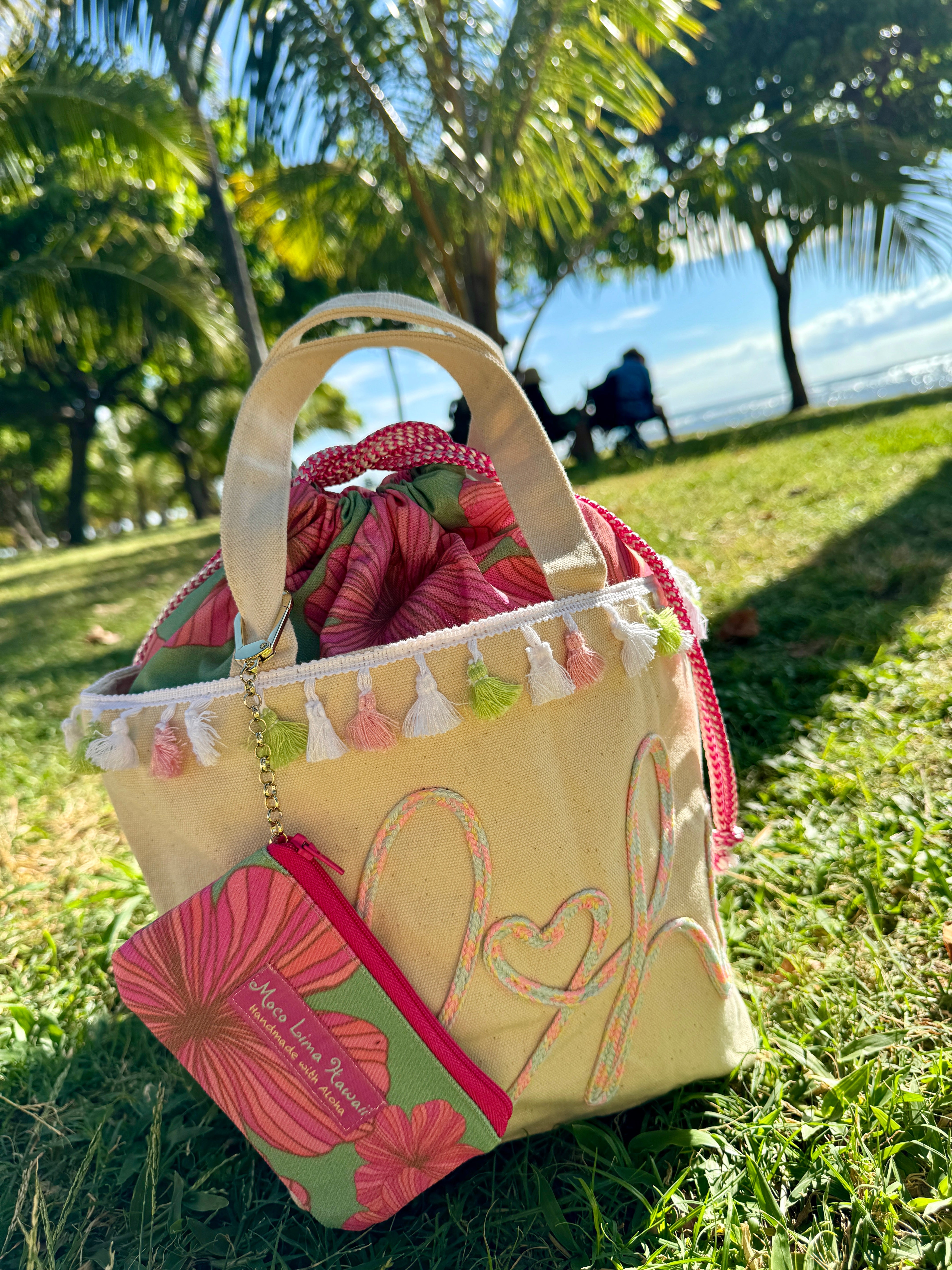 Drawstring aloha tote- hibiscus /巾着アロハトート