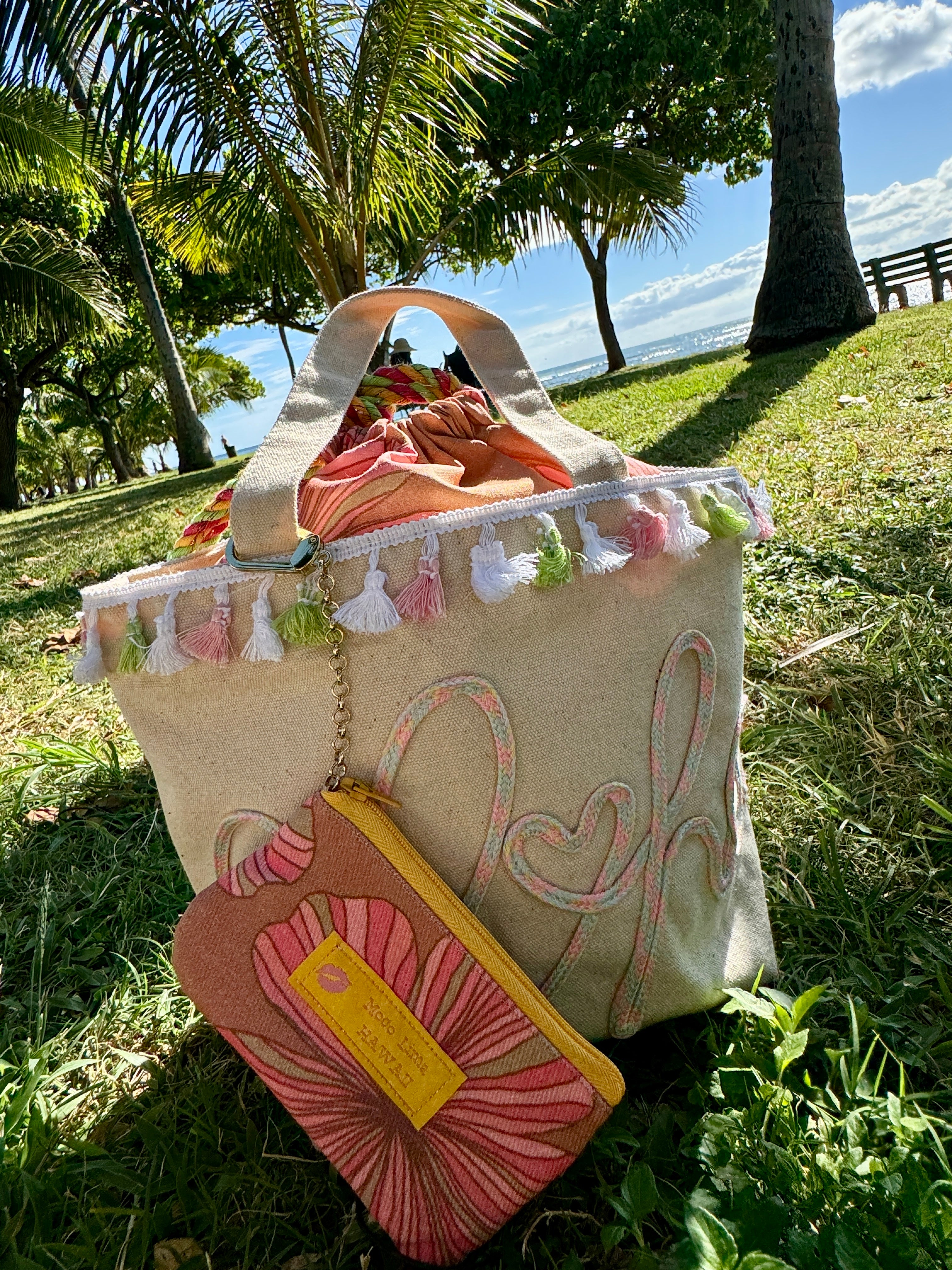 Drawstring aloha tote- hibiscus /巾着アロハトート