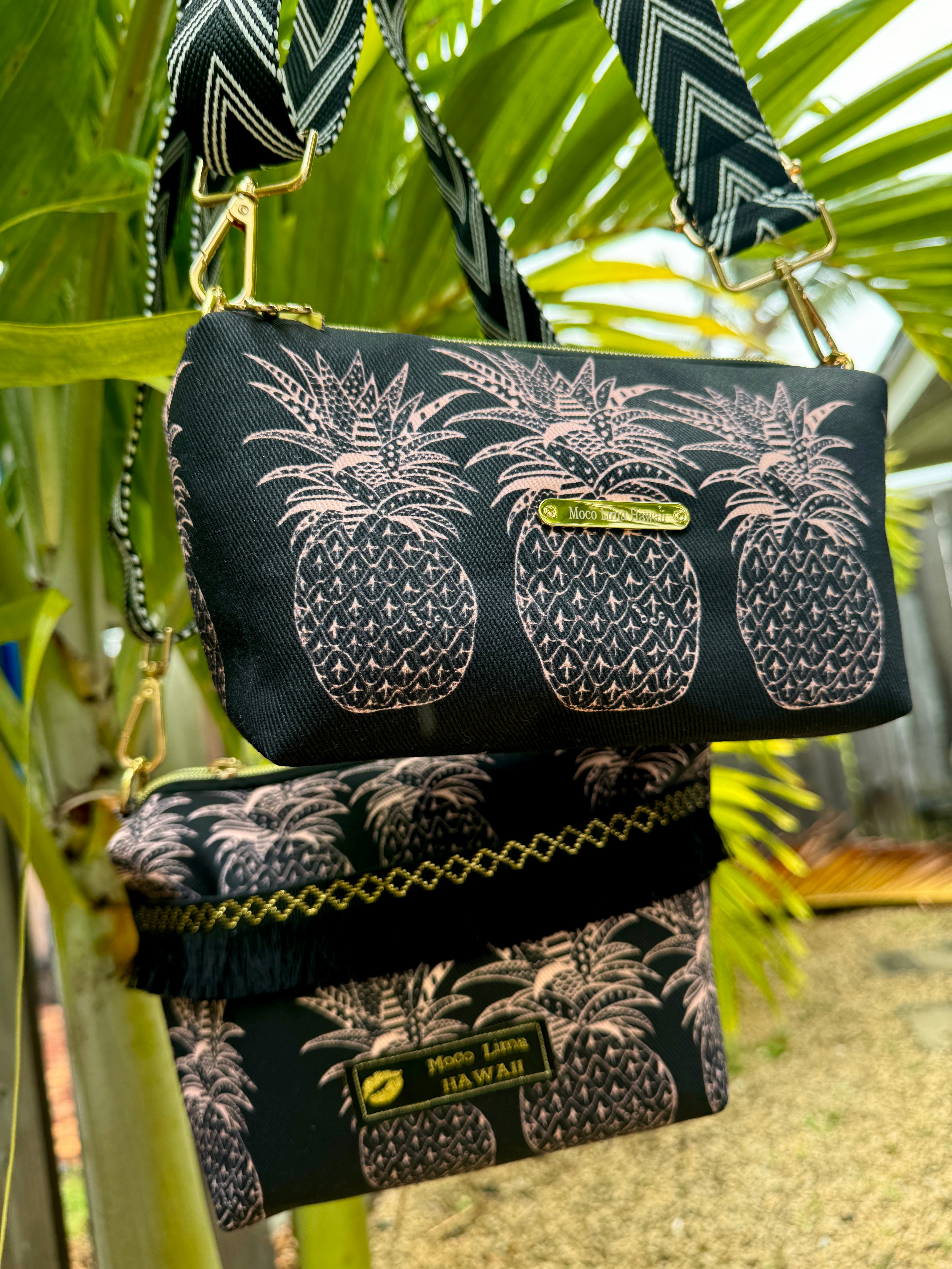 Shoulder bag-black pineapple/ ショルダーバッグ大 パイナップル