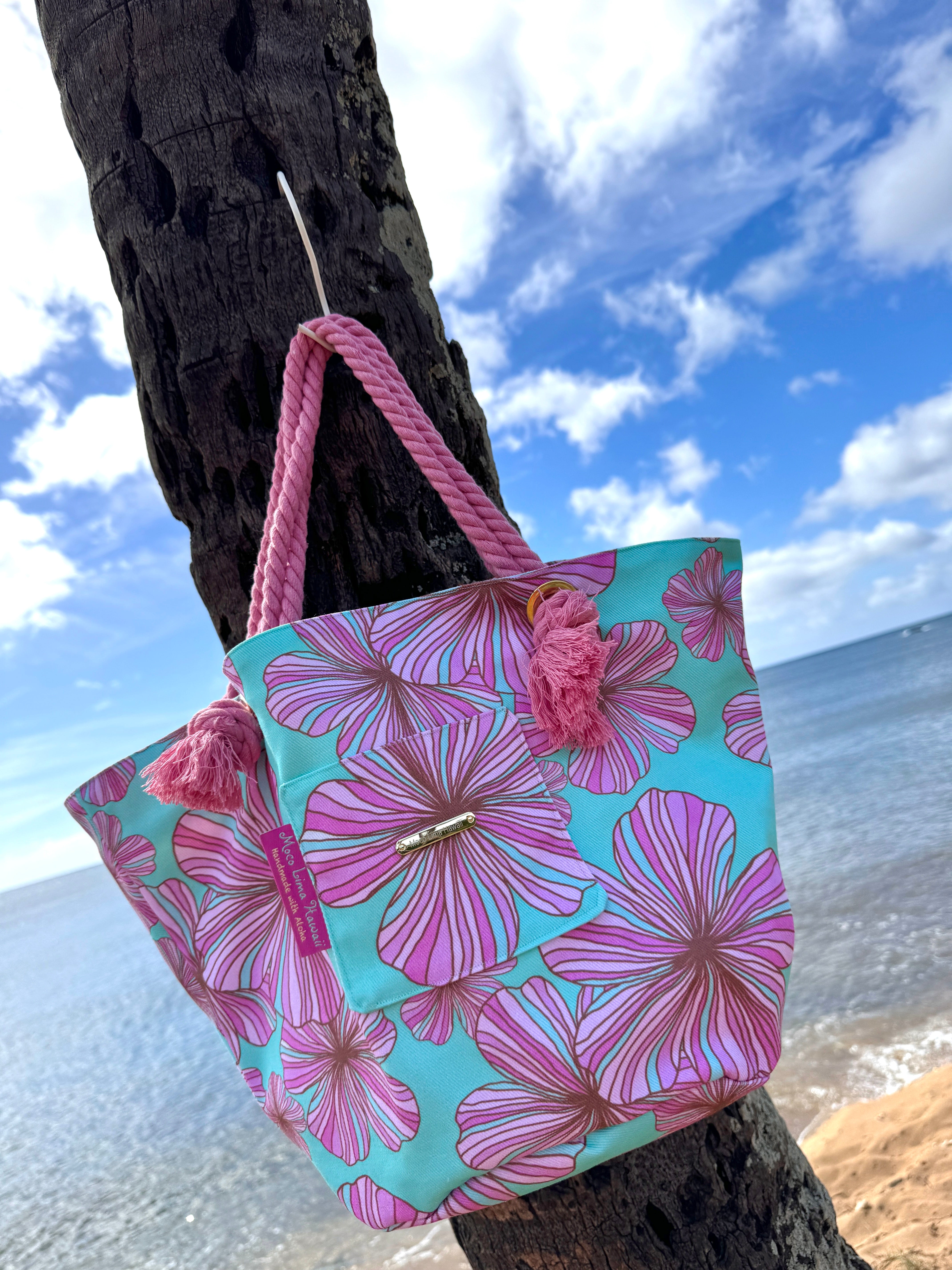 Reversible tote- Blue hibiscus/リバーシブルトート ブルーハイビスカス