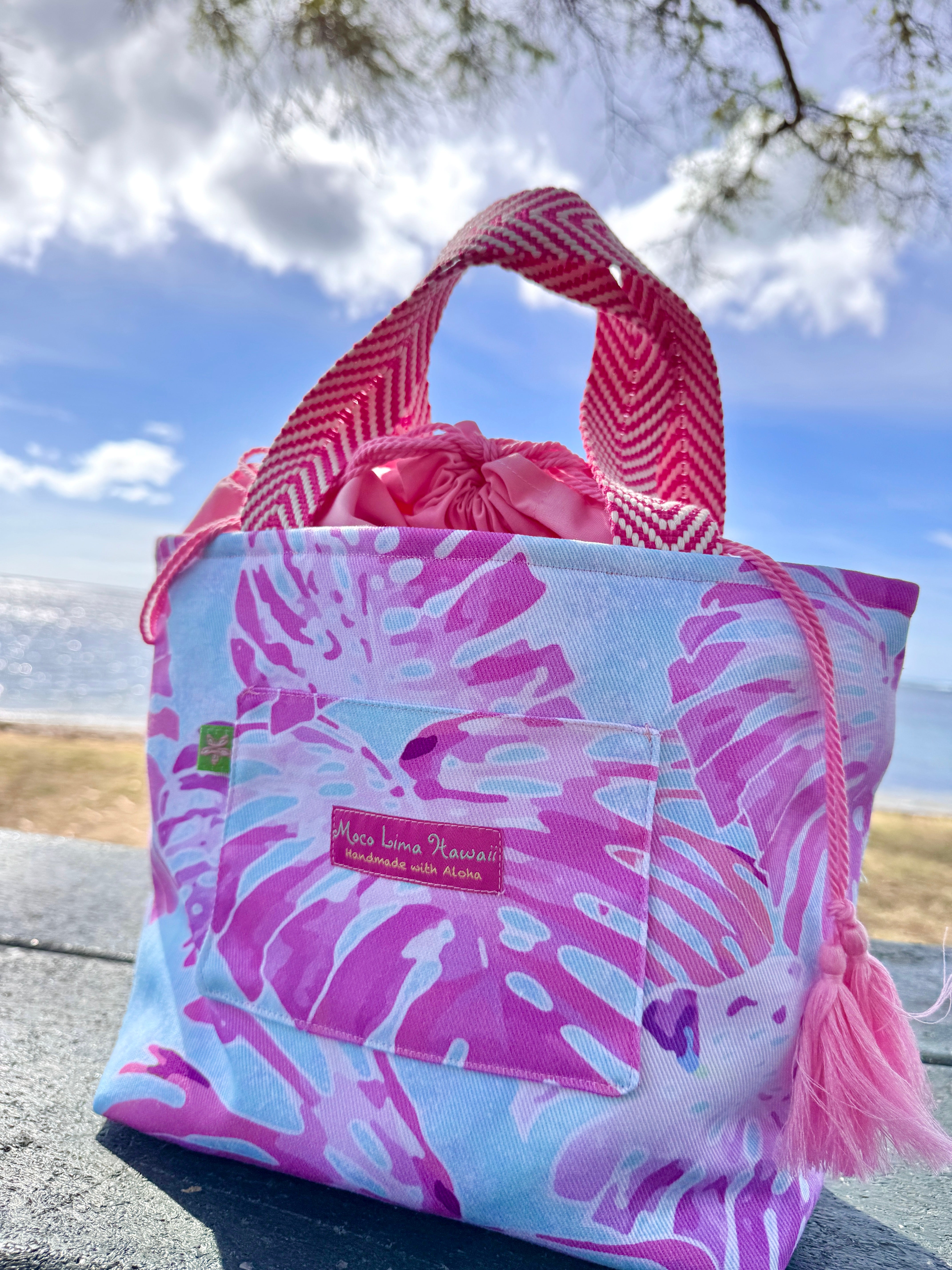 【新作送料無料】巾着トートMサイズ　モンステラ