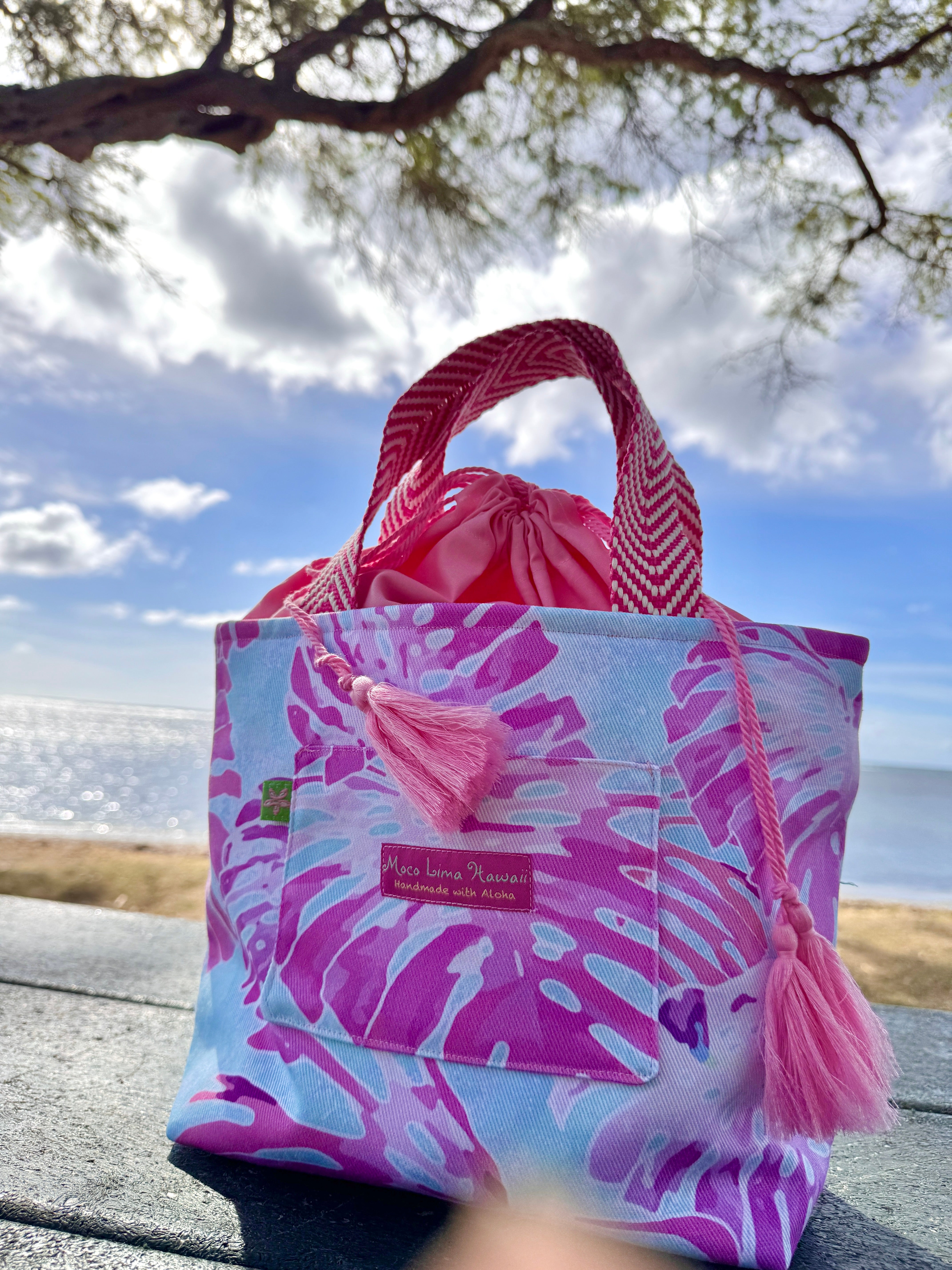 【新作送料無料】巾着トートMサイズ　モンステラ