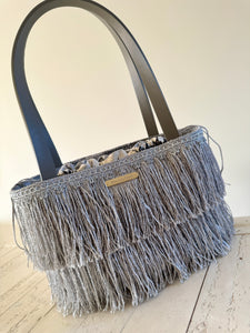 Fringe tote silver/ フリンジ巾着トート　シルバー