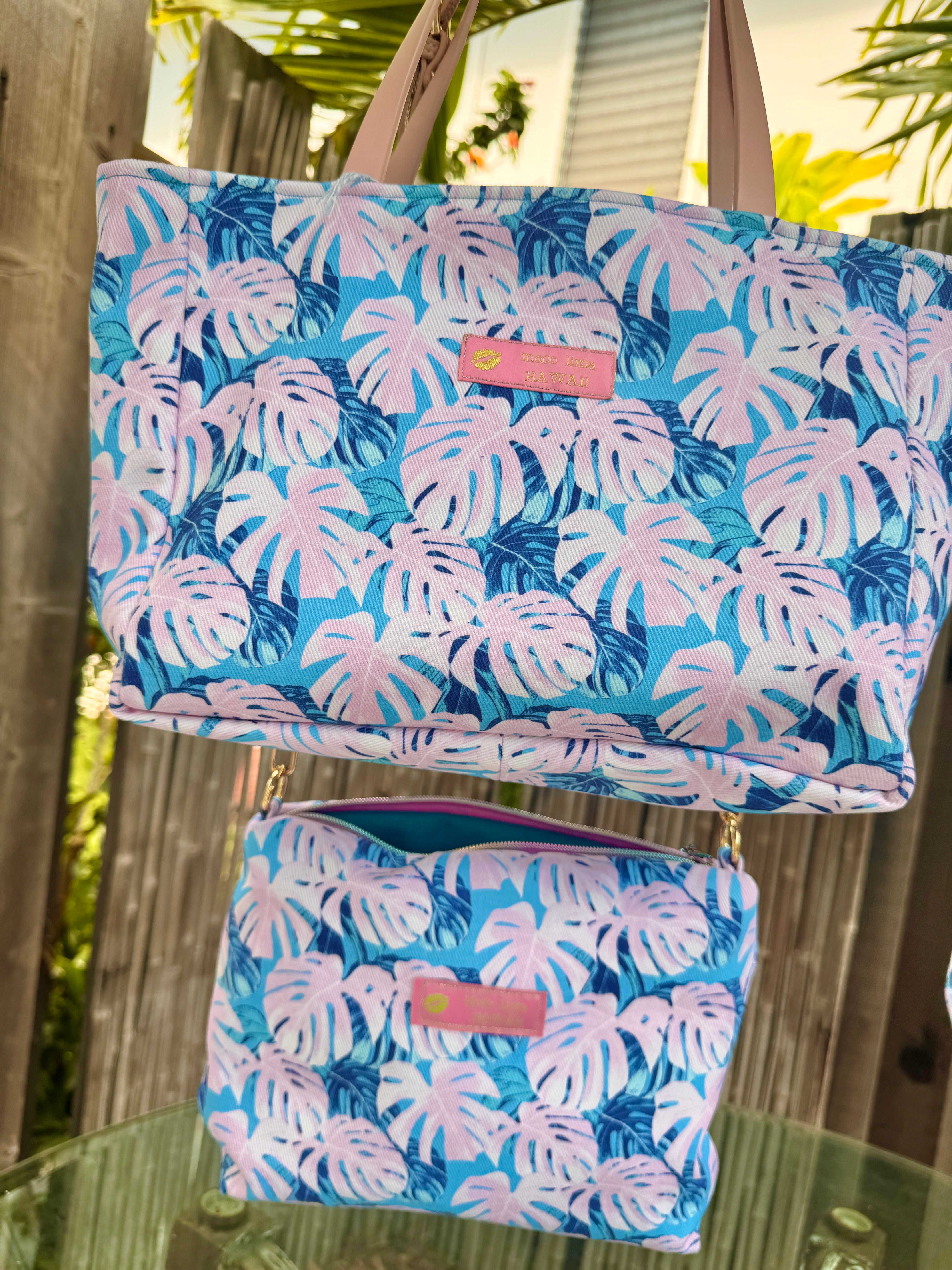 トート＆ショルダーセット（ピンクモンステラ）