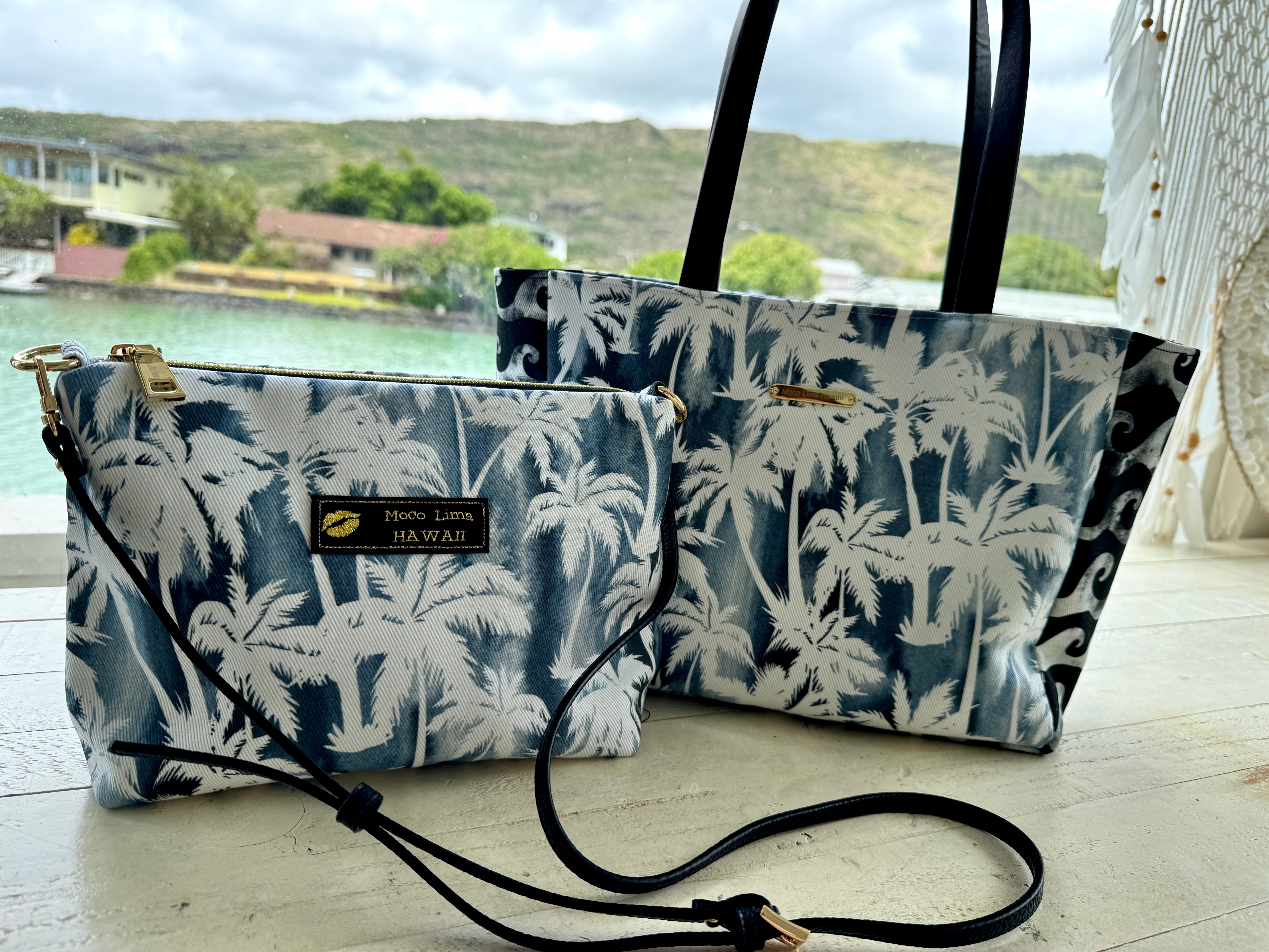 6way tote M size Black palm trees/ トート＆ショルダー セット販売