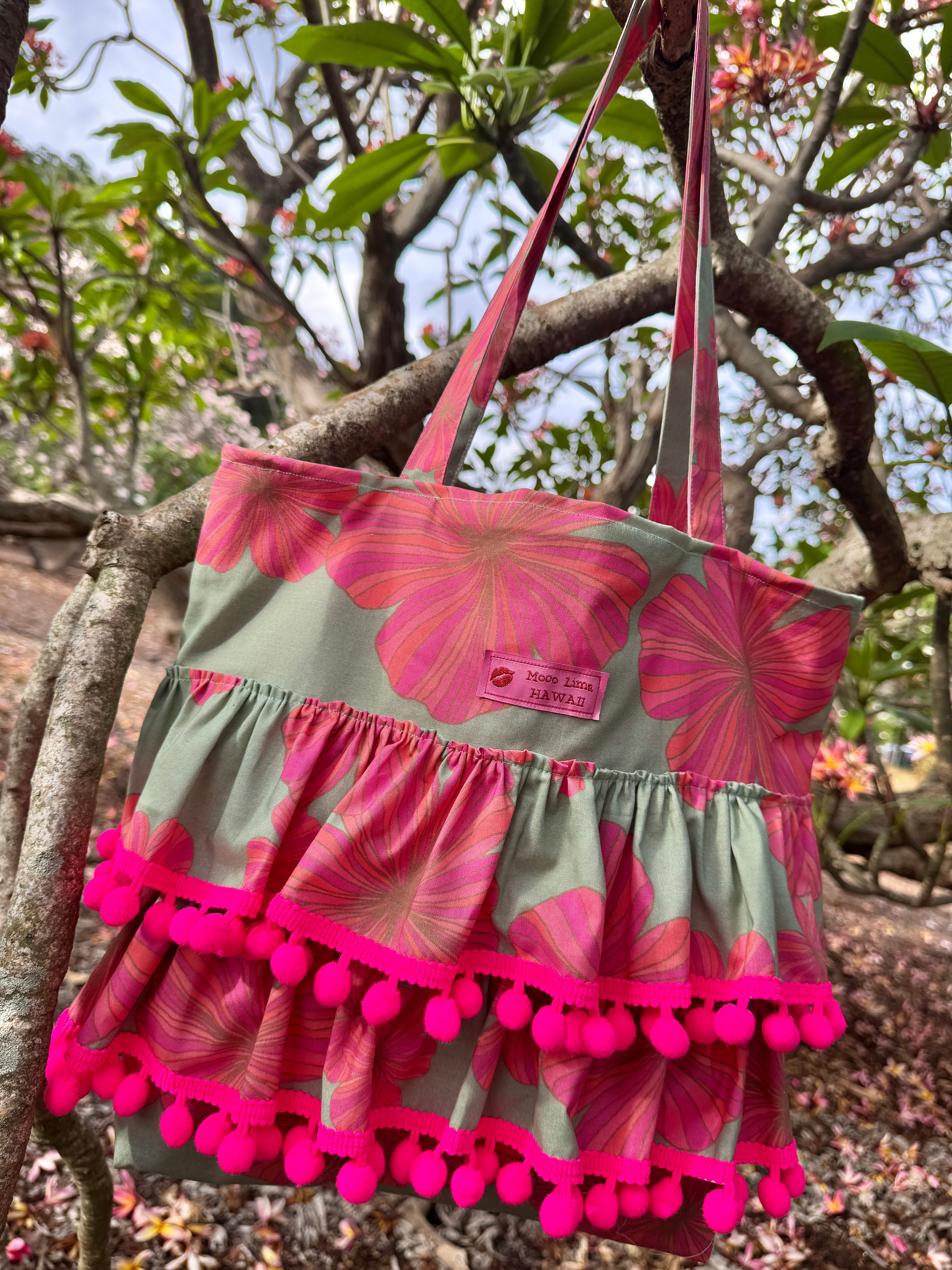 Frills tote bag/フリルトート　ハイビスカス