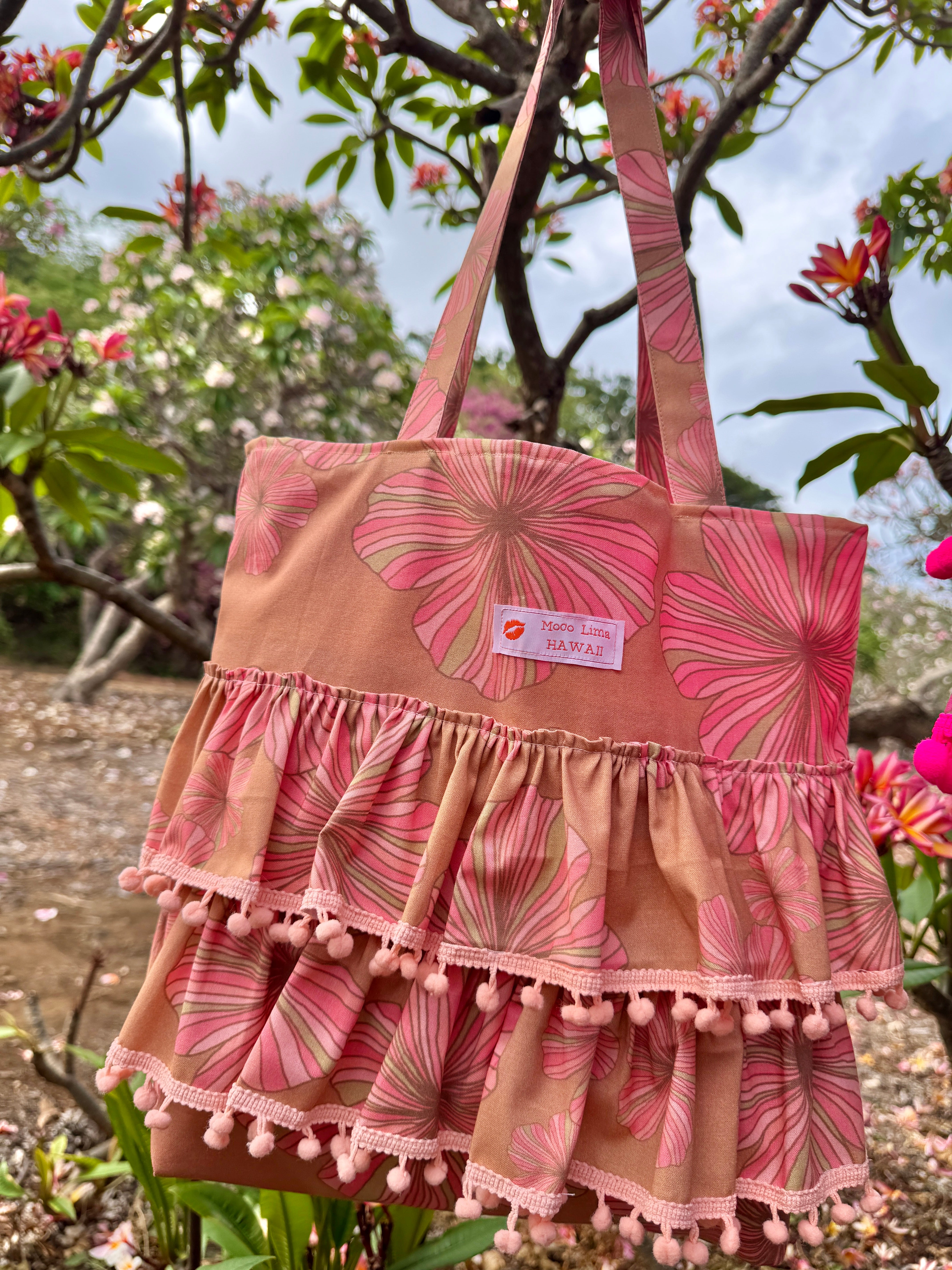 Frills tote bag/フリルトート　ハイビスカス