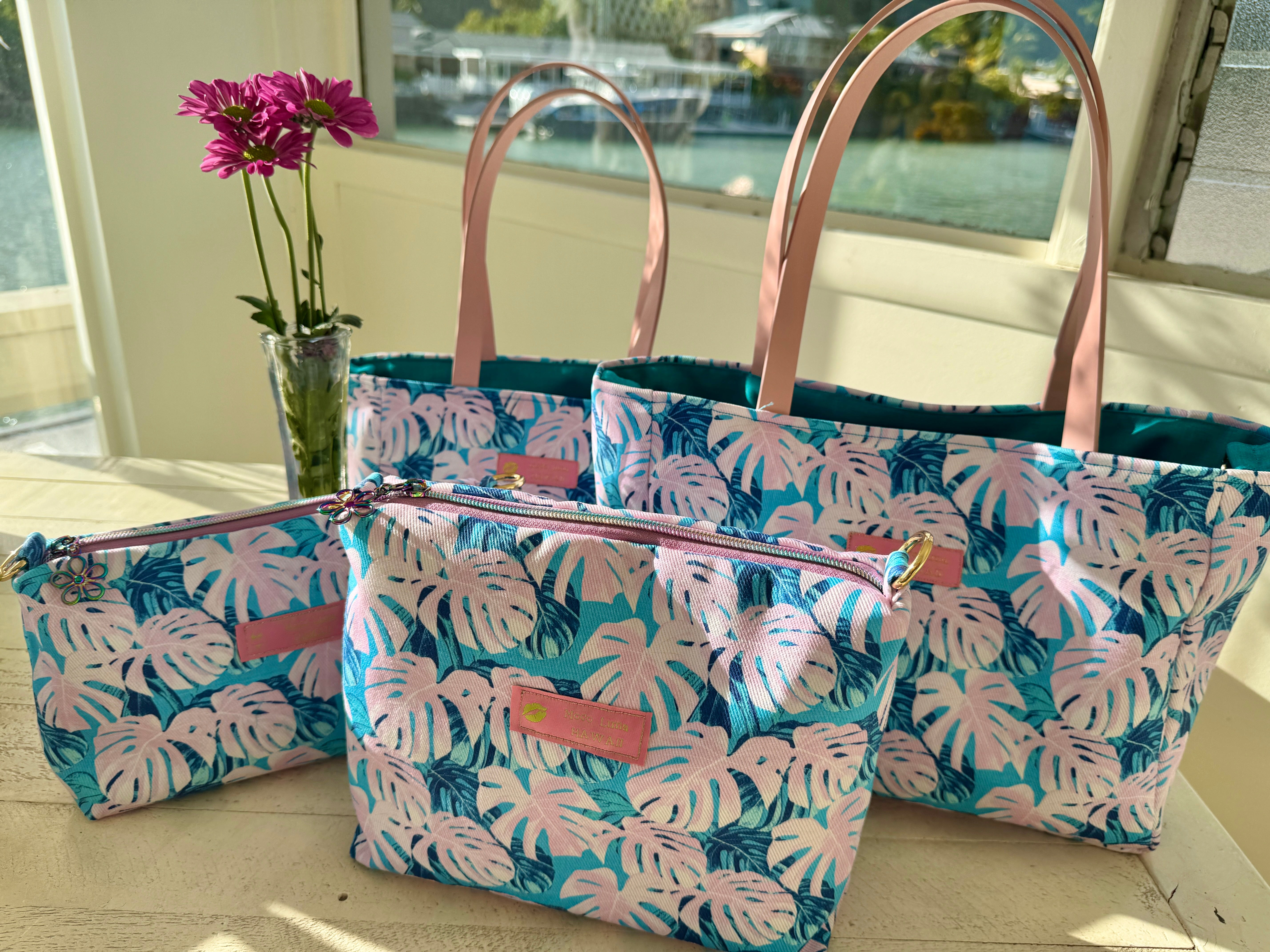 トート＆ショルダーセット（ピンクモンステラ）